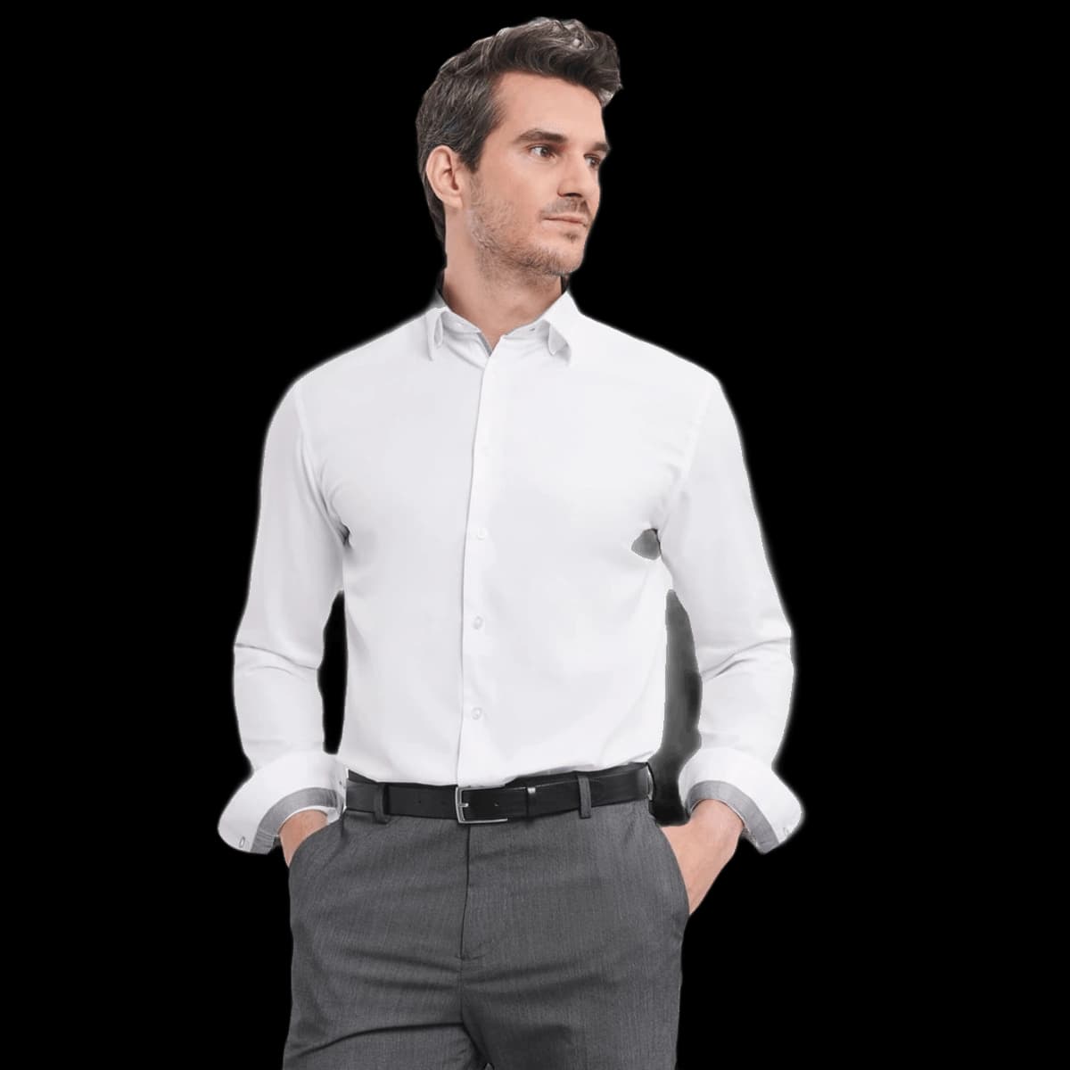 Men's Long Sleeve Tailored Contrast Herringbone Shirt