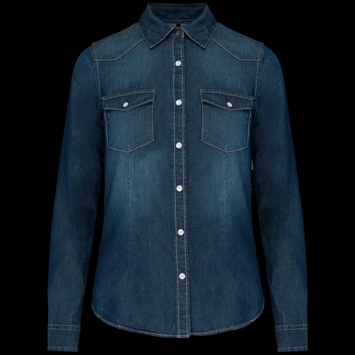 Kariban Ladies Long Sleeve Denim Shirt — front