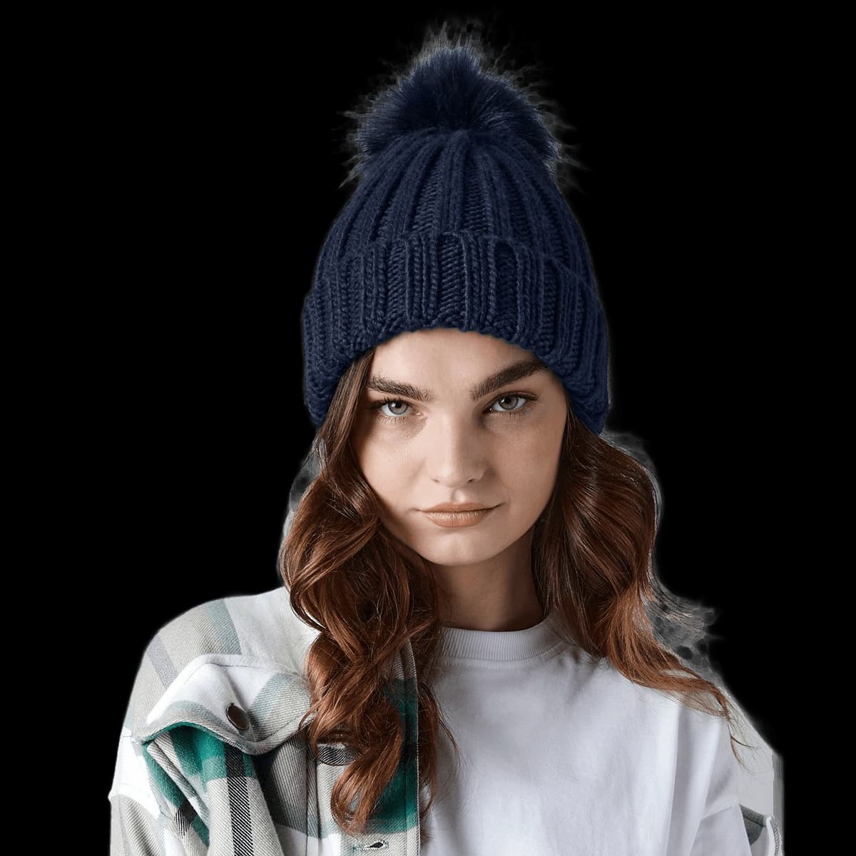 Verbier fur pop pom chunky beanie