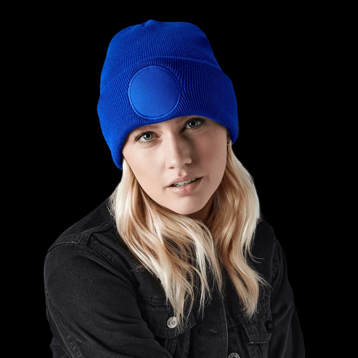 Circular patch beanie