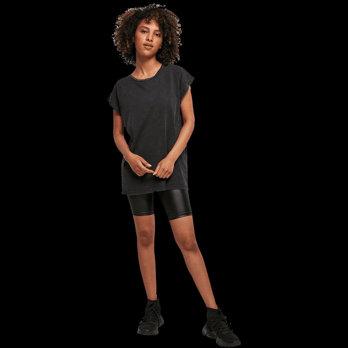 Women's acid washed extended shoulder tee