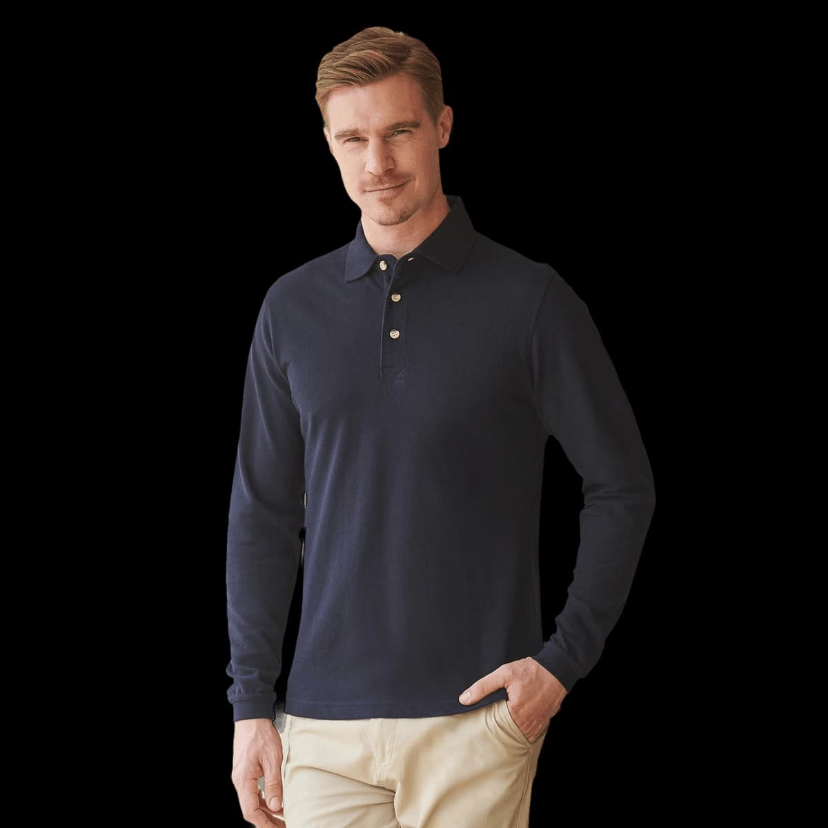 Long sleeve cotton polo shirt