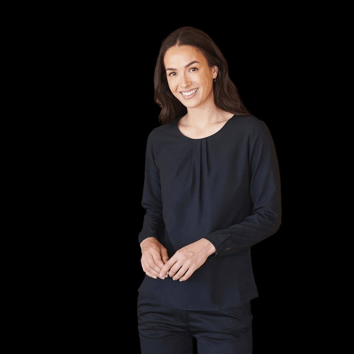 Women's pleat front long sleeve blouse