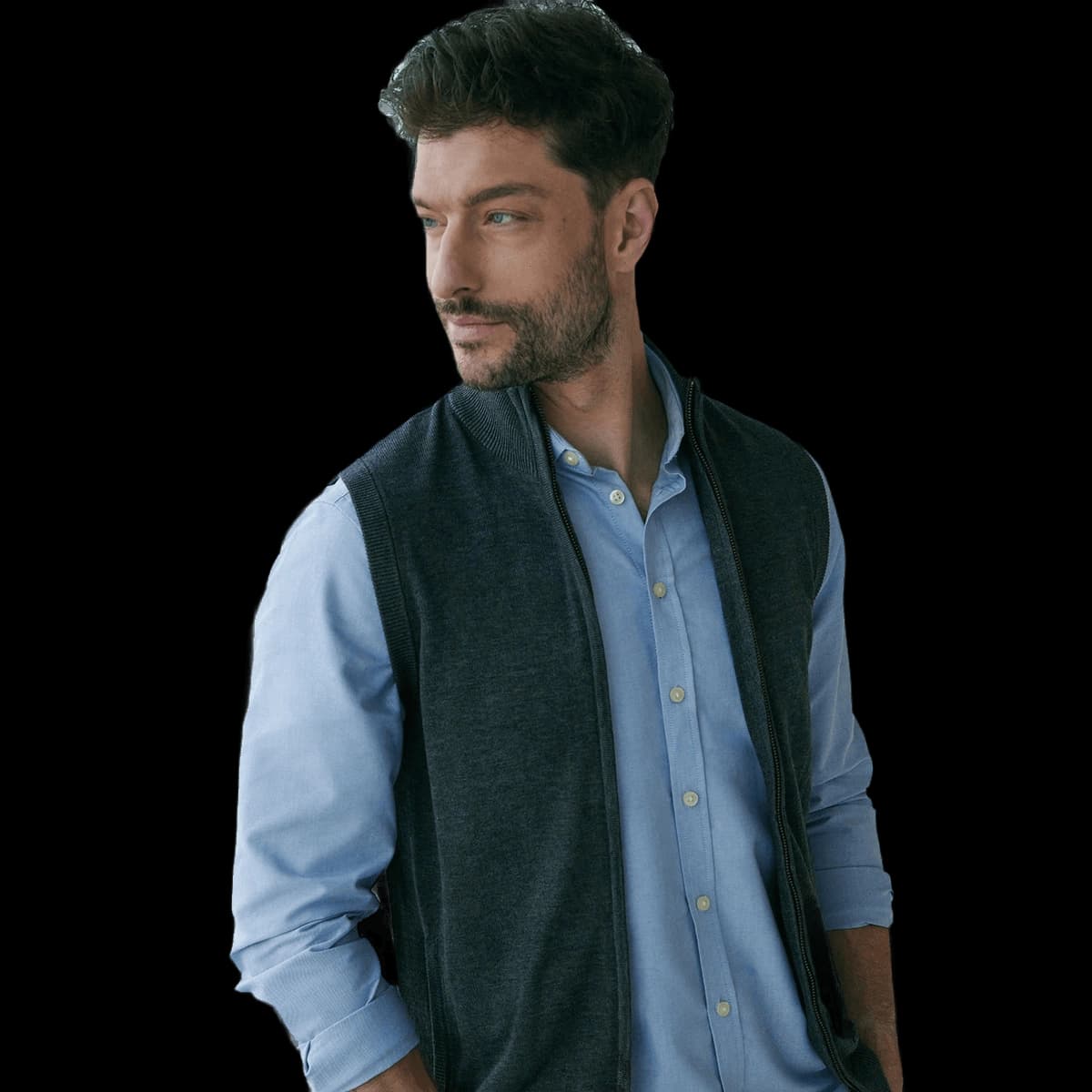Sleeveless zip-through jumper
