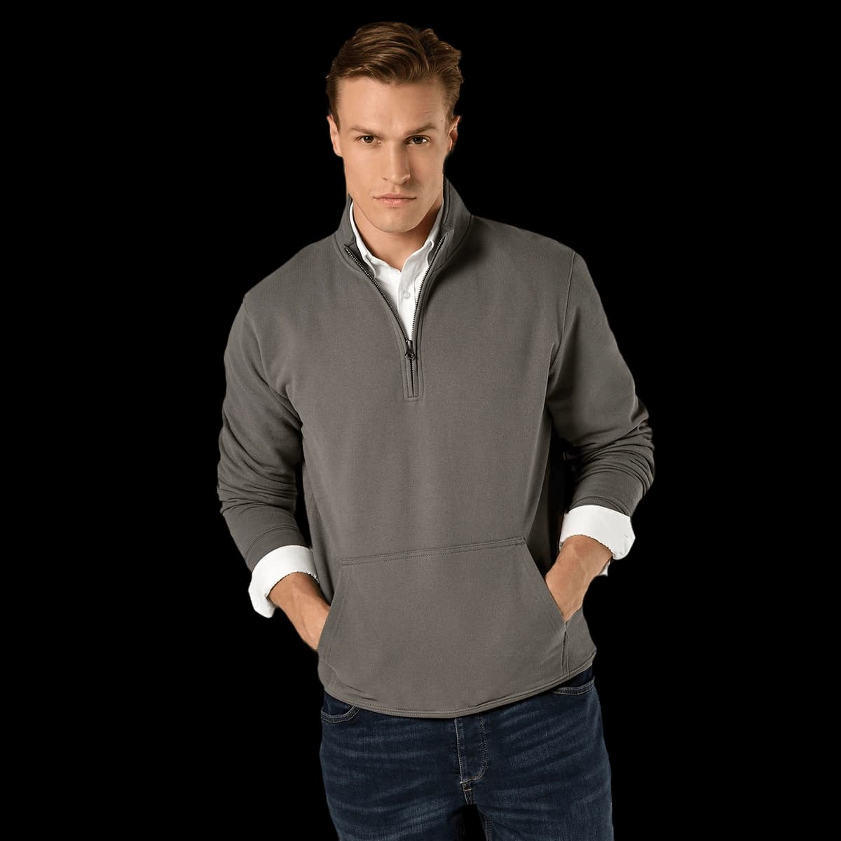 Regular fit 1/4-zip piqué sweatshirt