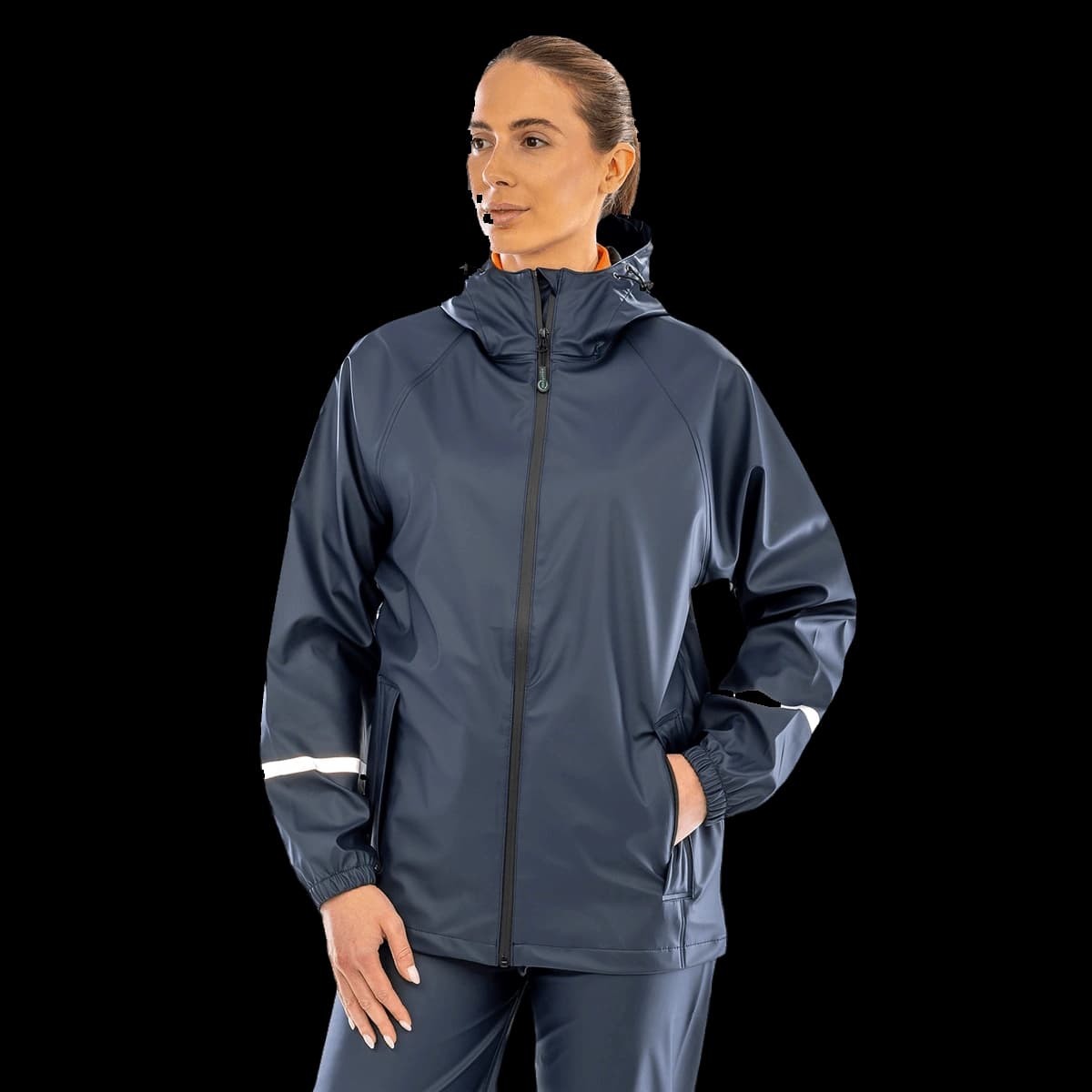 Prism PU waterproof jacket with reflective bands and recycled backing